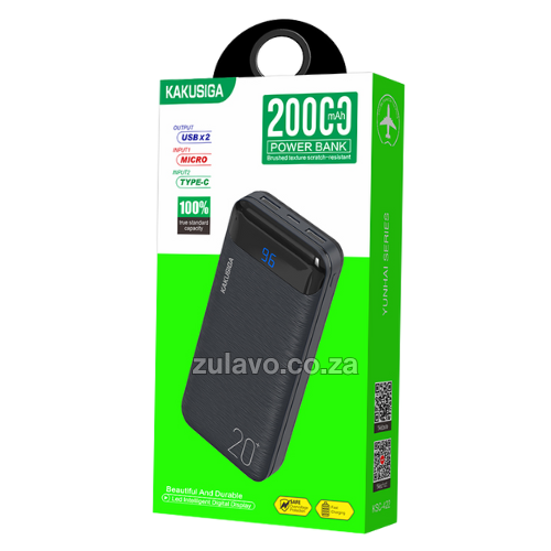 Kakusiga KSC-422 20000mAh Power Bank – Double Power. Double Performance Engineered for heavy use and high performance