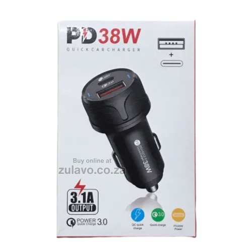 PD38W Quick Car Charger – Dual-Port 3.1A Fast Charging Adapter Quick Charge 3.0 (QC3.0) technology