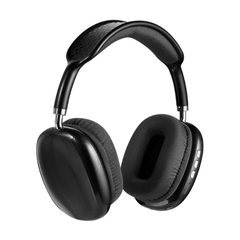 Black Bluetooth wireless over-ear headphones on white background