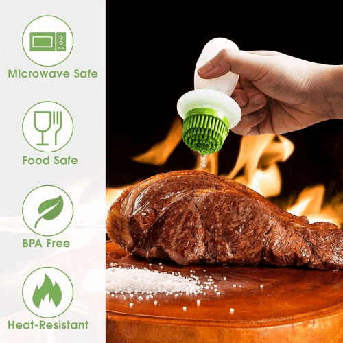 Chef’s Basting Set Dip + Go | Heat Resistant Silicone Oil Brush & Glass Jar