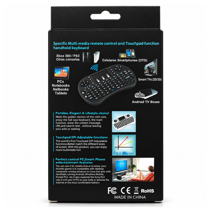 Mini Wireless Keyboard with Touchpad and 2.4GHz USB Receiver for Smart TVs, Android TV Boxes, PC and Laptop – Black