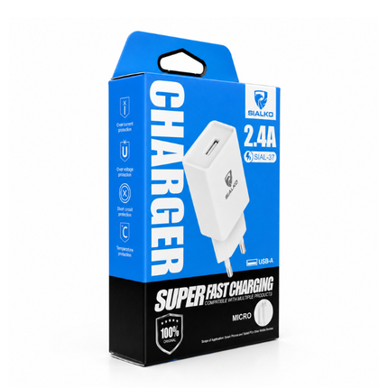 SIALKO 2.4A USB Wall Charger with Micro USB Cable – SIAL-37 White