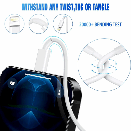 USB-A to Lightning Charging Cable & Data Cable for iphone s, Super Fast Charging 6A,  – 1 m For iPhone