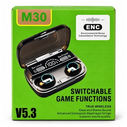 M30 Bluetooth 5.3 Wireless Earbuds with Power Bank Function and Digital Display Black
