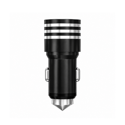 Dual USB Car Charger with Emergency Window Breaker Compatible for iPhone, Samsung & Android – Assorted Colours