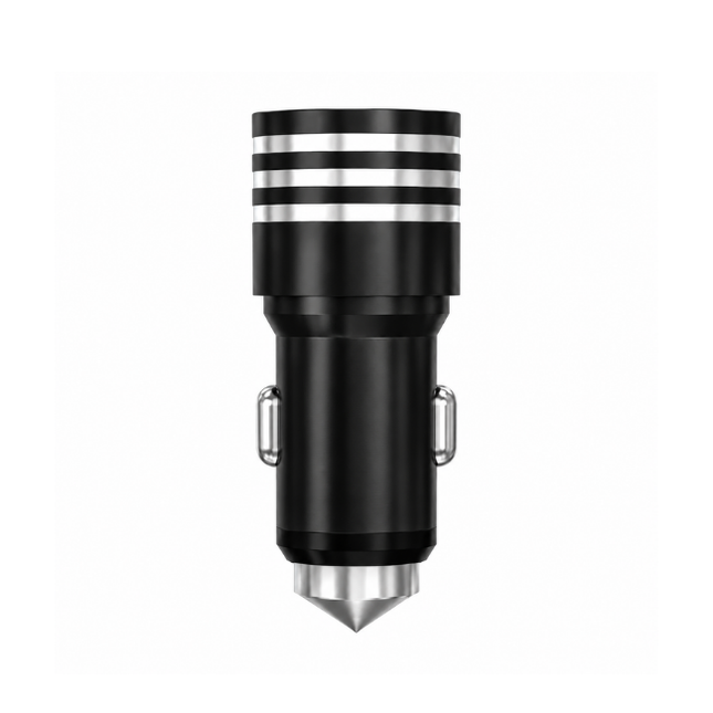 Dual USB Car Charger with Emergency Window Breaker Compatible for iPhone, Samsung & Android – Assorted Colours
