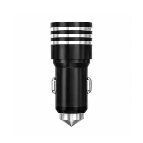 Dual USB Car Charger with Emergency Window Breaker Compatible for iPhone, Samsung & Android – Assorted Colours