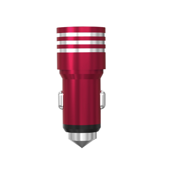 Dual USB Car Charger with Emergency Window Breaker Compatible for iPhone, Samsung & Android – Assorted Colours