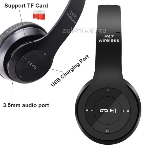 P47 Wireless Bluetooth Headphones - Premium Sound Quality, Comfortable Foldable Design & Extended Battery Life Designed for music lovers, gamers, and professionals