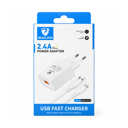 SIALKO 2.4A USB Wall Charger with Lightning Cable – White