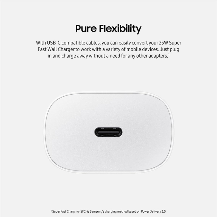 25W USB-C Fast Wall Charger Adapter Compatible for Samsung & USB-C Devices – White EU Plug