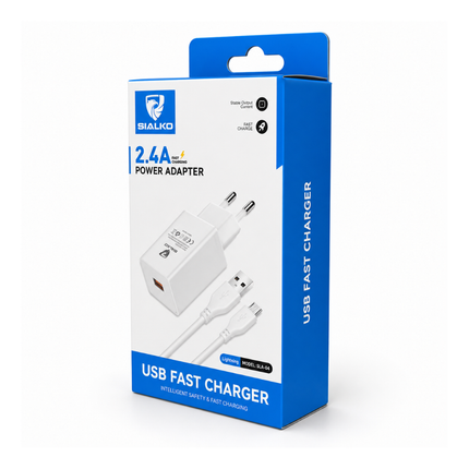 SIALKO 2.4A USB Wall Charger with Lightning Cable – White