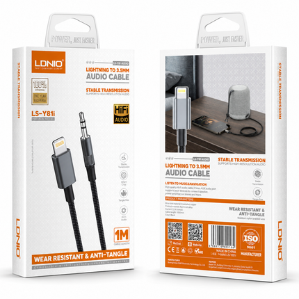 LDNIO LS-Y81i Lightning to 3.5mm AUX Audio Cable 1M HiFi Stereo Adapter White