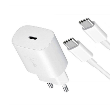 25W USB-C Fast Charging Wall Adapter with USB-C to USB-C Cable Compatible with Samsung and USB-C Devices – White EU Plug