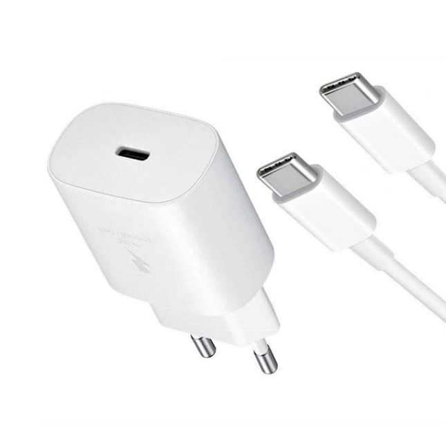 25W USB-C Fast Charging Wall Adapter with USB-C to USB-C Cable Compatible with Samsung and USB-C Devices – White EU Plug
