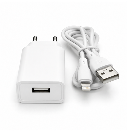SIALKO 2.4A USB Wall Charger with Lightning Cable – White