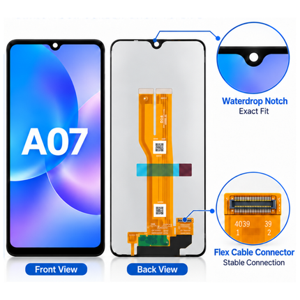 Samsung A07 4G Compatible Replacement LCD Screen with Touch Digitizer Black