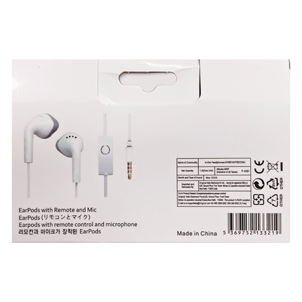 3.5mm Wired Earphones with Remote and Microphone Compatible Devices – White