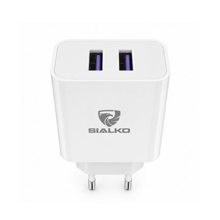 SIALKO 2.4A Dual USB Wall Charger with Lightning Cable – White