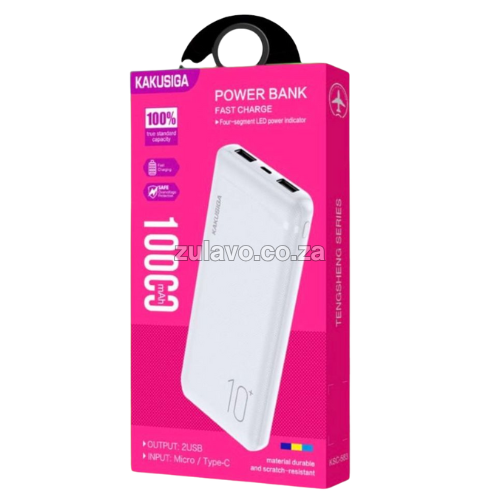 Kakusiga KSC-583 10000mAh Power Bank – Fast. Reliable. Powerful Dual USB output, Type-C and Micro input
