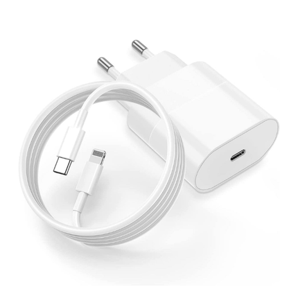 20W USB-C Fast Charging Wall Adapter with USB-C to Lightning Cable – White EU Plug