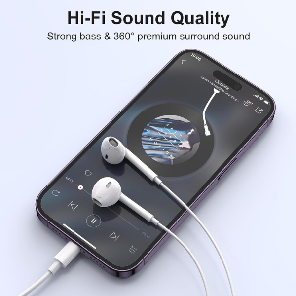 iPhone Compatible Wired Earphones with Built-in Microphone & Volume Control White (Pack of 2)