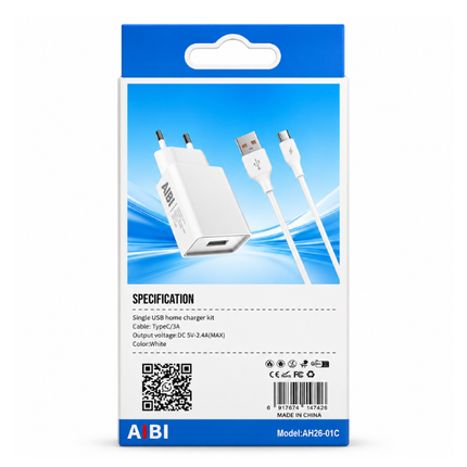 AIBI 2.4A Fast Charger Set with USB-C Cable White