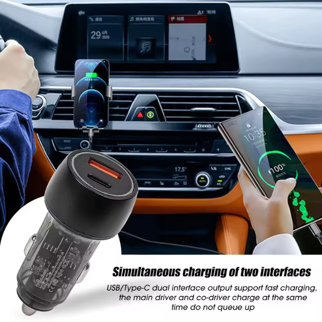 38W Dual Port Fast Car Charger USB-C PD & QC3.0 Compatible with iPhone, Samsung & Android Black