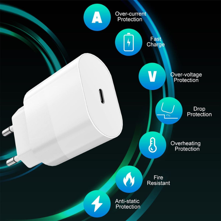 20W USB-C Fast Charging Wall Adapter with USB-C to Lightning Cable – White EU Plug