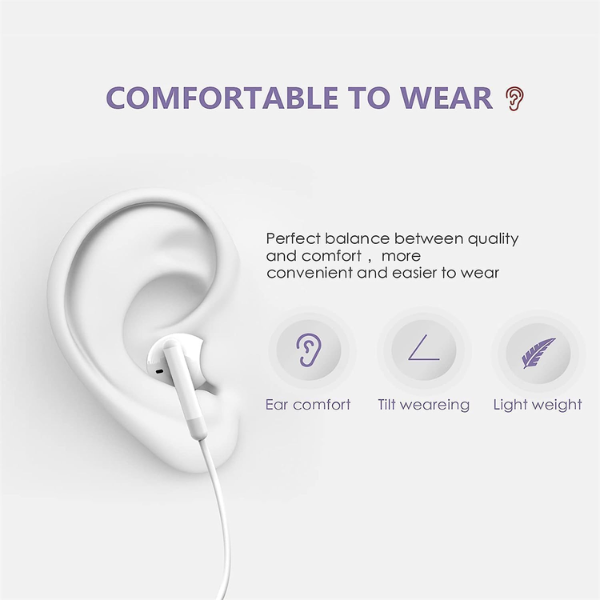iPhone Compatible Wired Earphones with Built-in Microphone & Volume Control White