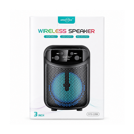 GREATNICE GTS-2288 3 Inch Wireless Speaker with LED Light and FM Radio Black