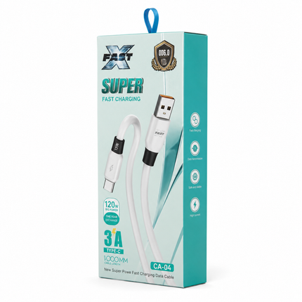 FAST CA-04 USB-A to USB-C Fast Charging Cable 1M 3A 120W Data Transfer Cable - White