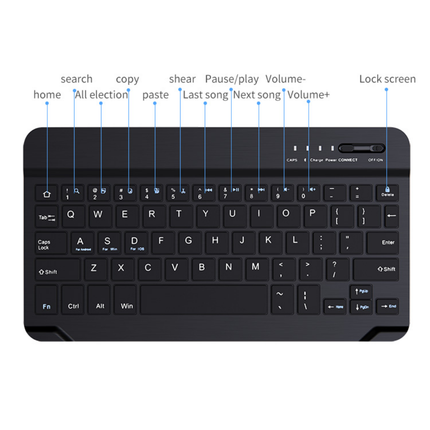 Kakusiga KSC-339 JIEDA 10-Inch Wireless Bluetooth Keyboard Rechargeable Black