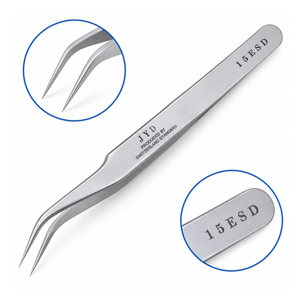 JYD 15ESD Precision Curved Tweezers Stainless Steel for Cellphone Repair