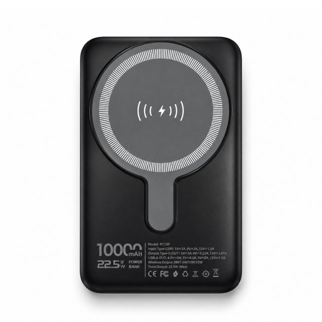 GERLAX P113P 10000mAh Magnetic Wireless Power Bank – 22.5W, 15W Wireless Charging, Digital Display & Stand