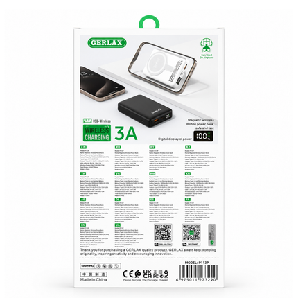 GERLAX P113P 10000mAh Magnetic Wireless Power Bank – 22.5W, 15W Wireless Charging, Digital Display & Stand