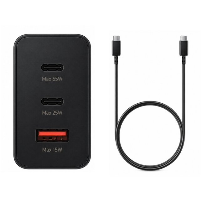 65W Super Fast PD Power Adapter Trio Charger with Dual USB-C & USB-A Ports