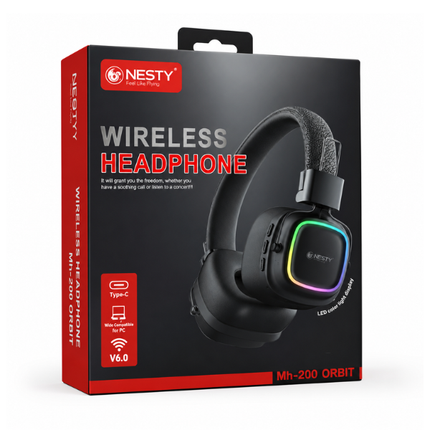 Nesty MH-200 Orbit Wireless Bluetooth Headphones V6.0 with LED Lighting Black