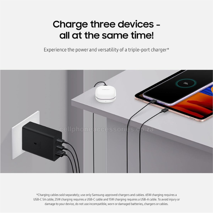 65W Super Fast PD Power Adapter Trio Charger with Dual USB-C & USB-A Ports