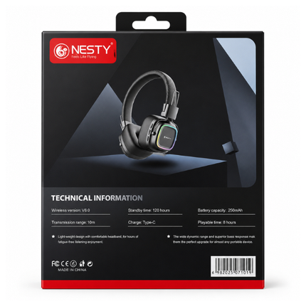 Nesty MH-200 Orbit Wireless Bluetooth Headphones V6.0 with LED Lighting Black