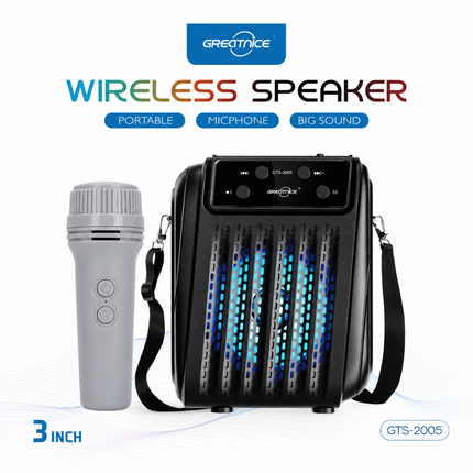 GREATNICE GTS-2005 3 Inch with Microphone and LED Light Portable Wireless Speaker Black