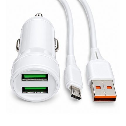 VDENMEN DZ20V Dual USB Car Charger 2.4A with Micro USB Cable White