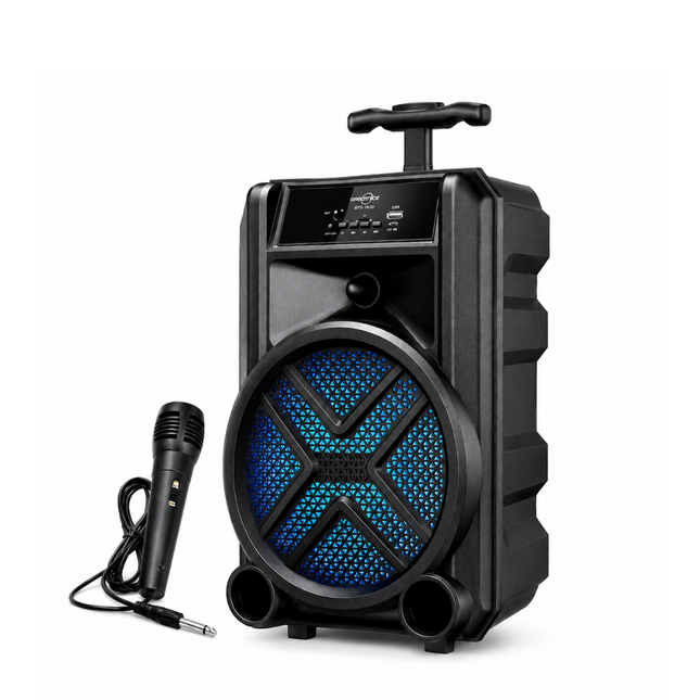 Greatnice GTS-1630 8 Inch Portable Wireless Speaker with Wired Microphone, FM Radio, USB and Micro SD Support, Rechargeable Battery, Black