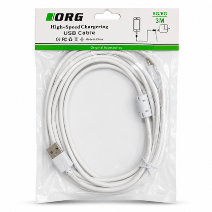 Lightning Compatible USB Charging Cable 3M High-Speed Charging Cable - White