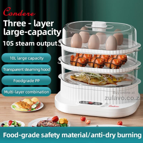 Condere Three-Layer Food Steamer – 10L Large Capacity Smart Steaming Designed for modern families, this steamer combines smart functionality
