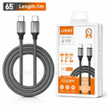 LDNIO LC441C USB-C to USB-C 65W PD Fast Charging Cable 1M, Braided Type-C Data Sync & Charging Cable for Smartphones, Tablets, Laptops and USB-C Devices - Grey