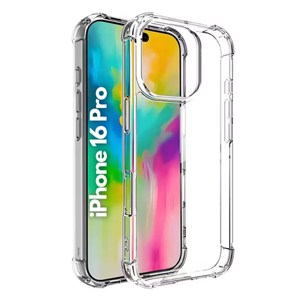 iPhone 16 Pro Compatible Clear Shockproof TPU PC Case with Airbag Corners