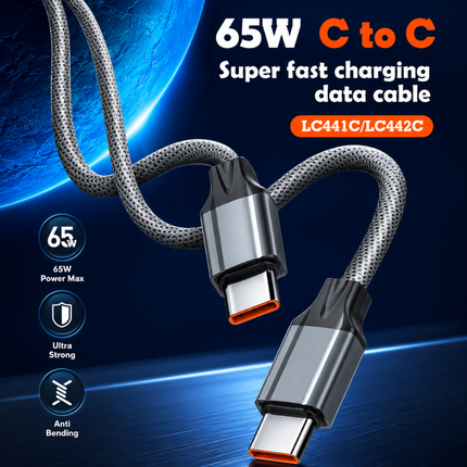 LDNIO LC441C USB-C to USB-C 65W PD Fast Charging Cable 1M Braided Grey