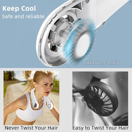Portable Hands-Free Neck Fan - Bladeless Cooling 3 Speed USB Rechargeable Designed to sit comfortably around your neck, providing a continuous, cooling breeze