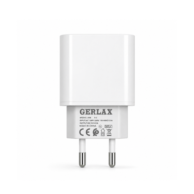GERLAX USB-C Wall Charger 2.1A with EU Plug – Compact White Charging Adapter